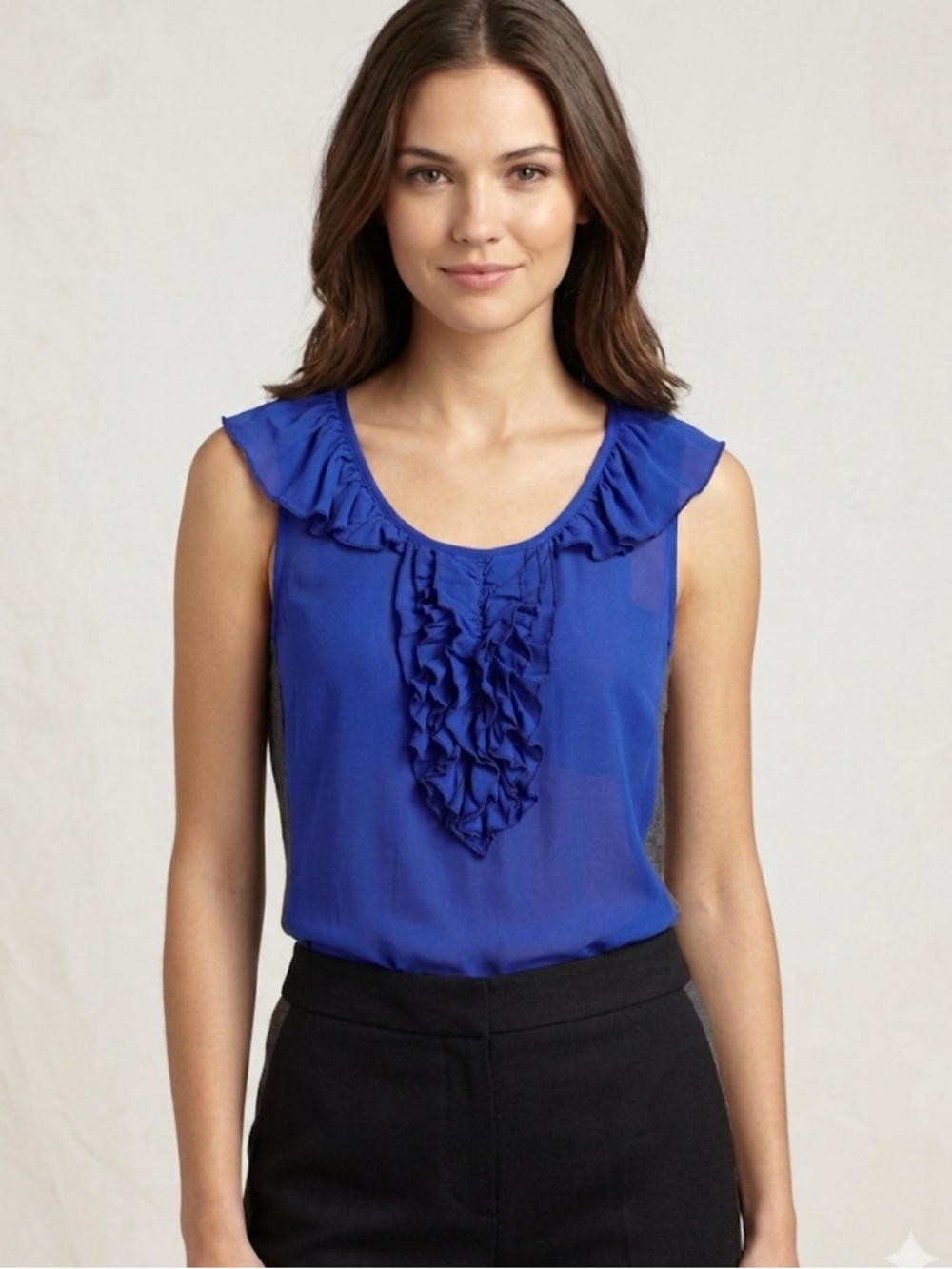 DKNY Jeans Ruffled Mixed Media Sleeveless Top